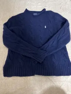 ネイビー ケーブルニットセーター 長袖