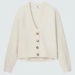 ユニクロ スフレヤーンVネックショートカーディガン オフホワイト M