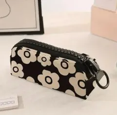 花柄筆箱 コンパクト 黒白