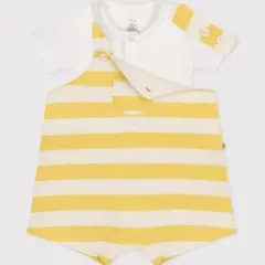 美品　プチバトー　ストライプロンパースセット