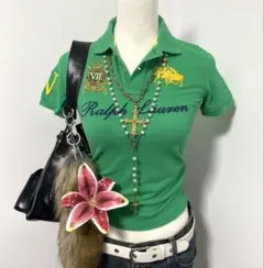 polo ラルフローレン ポロシャツ ビックポニー y2k グランジ 黄緑