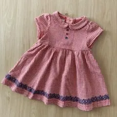familiar 赤と白のチェック柄 ワンピース 70