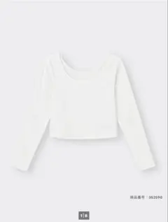 値下げ不可 GU コットンブレンドリブクロップドワイドネックT オフホワイト M