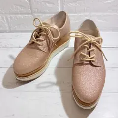 NICE CLAUP ラインストーン レースアップ 厚底 ピンクゴールド Sのサムネイル