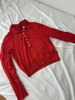 襟付き 長袖 ニット ポロシャツ レッド　H&M