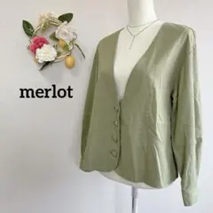 ☆シンプル☆メルロー ノーカラージャケット 麻混 くるみボタン モスグリーン Fのサムネイル