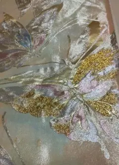 正絹 豪華 蝶々柄 袋帯 薄ピンク×オレンジ×グレー 金銀糸入り 振袖 訪問着に