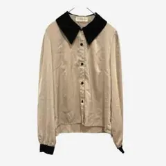 pumpkin port　サテン素材切り替え　黒襟ブラウス（M）長袖のサムネイル