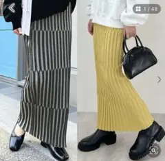 リブ編みストライプタイトスカート