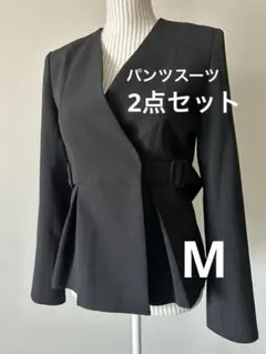 ルイルエブティック　パンツスーツ　サイドベルト　フォーマルスーツ　黒　M