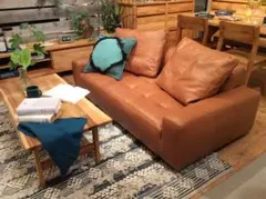 美品　UNICO LOWEY ダークブルー オットマン付き unico LOWEY(ローウィー) カバーリングソファ 2.5シーター