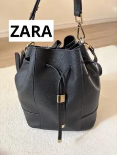 ZARA 巾着 バッグ ブラック ハンドバッグ バケツ型 ショルダー 2way