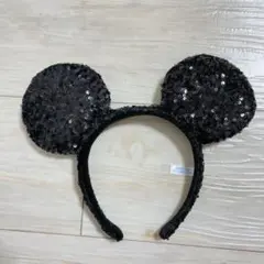 ミッキー　耳　カチューシャ 黒 スパンコール　ブラック　ディズニー　Disney