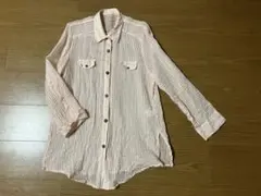 【匿名配送】　ストライプ ピンク シルク長袖シャツ M