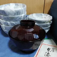 会津本漆塗　蓋付きお椀5客セット 未使用品