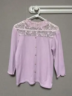 薄紫 レースディテール 五分袖トップス M