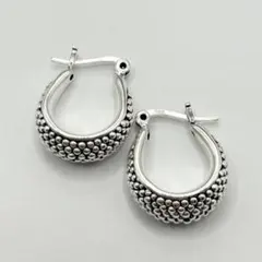 シルバー925 Silver 総デザインフープピアス/軽研磨仕上げ/両耳