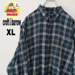 USA古着 croft＆barrow　ネルシャツXL　ネイビーグリーン　チェック