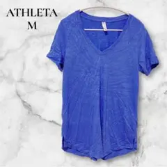 美品✨️ATHLETA【M】青 Vネック Tシャツ ブルー ジム スポーツ