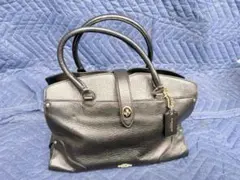COACH コーチ ハンドバッグ トート 黒 シボ革 ターンロック