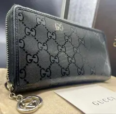 箱付き✨グッチ 長財布 ラウンドファスナー インプリメ メタリックGG柄 黒