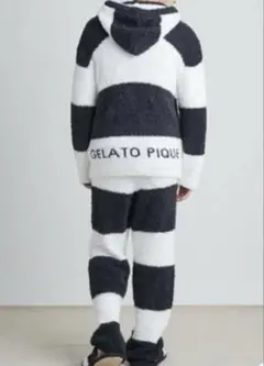 ジェラピケ　フード付きもこもこパーカー　ブラック　ボーダー