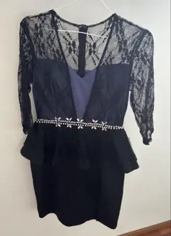 レースペプラムナイトドレス 黒とネイビーL