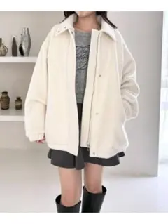 Heather スタンドシャギーミドルブルゾン アウター ホワイト