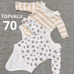 ロンパース 2枚 七分袖 花柄 ストライプ 70