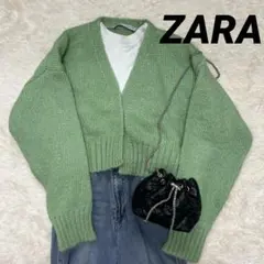 【美品】ZARA ショート丈ニットカーディガン　ミントグリーン