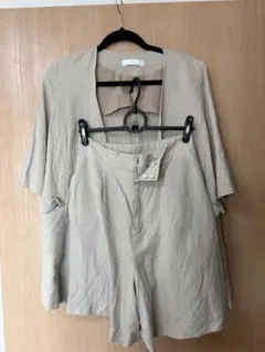 新品 レルビエ リネンライクワイドパンツ セットアップ ギャザー 