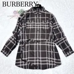 美品 Burberry バーバリー ノバチェック ベルト付 シャツワンピース