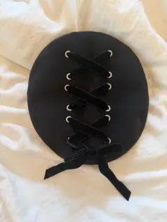 レースアップデザイン ベレー帽 黒