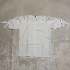 レース　花柄　シフォン　カットソー　ホワイト　Mサイズ