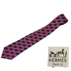 HERMES エルメス ネクタイ シルク100％ 馬　総柄　フランス製 ネイビーのサムネイル