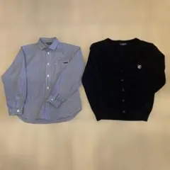 コムサイズム　黒カーディガンとチェック黒白シャツセット