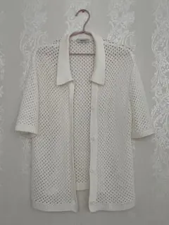 FOREVER 21 半袖 クロシェ編み カーディガン ホワイトのサムネイル