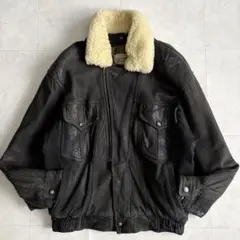 90s vintage gacca 羊革G-1風ボア襟レザージャケット 黒L
