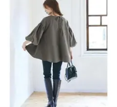 cocaコカグレー バルーンスリーブ 五分袖 トップス