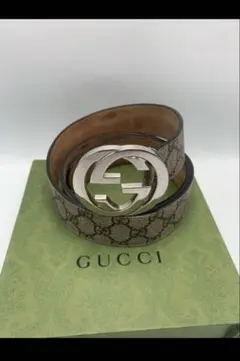 【良品】グッチ　インターロッキング　ベルト　スプリーム　GG　PVC×レザー