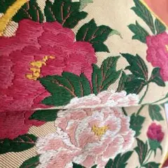 アンティーク京袋帯　上質な織り出し花模様　正絹　大正ロマン　昭和レトロ　7-25