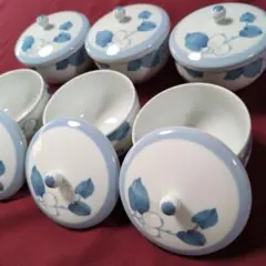 希少美品】 乃りたけ 蓋付き湯呑み 5客セット 染付 和食器 ノリタケ