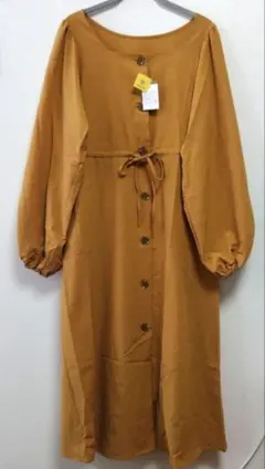 新品未使用Bleu Bleuet マスタード 色長袖シャツワンピース　サイズM
