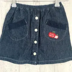 ミキハウス デニムスカート 100 りんご 刺繍 ワッペン インディゴ 女の子のサムネイル