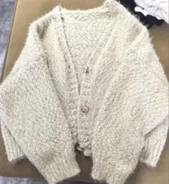 ライトグリーン ファー ショートカーディガン レディース Mサイズ