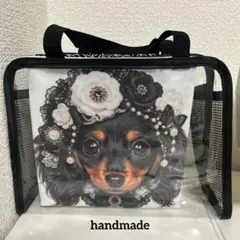 数量限定品❗️ダックスレアパネル付クリアトートバッグ　ハンドメイド