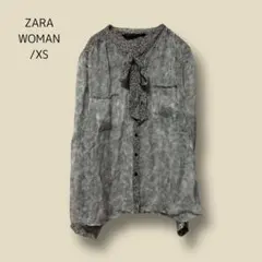 3380　【ZARA WOMAN】　ボウタイブラウス　シルク100　XS　シアーのサムネイル