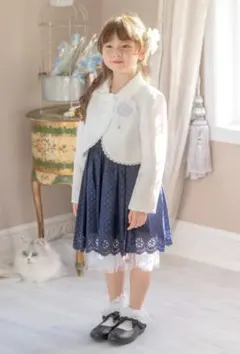 キャサリンコテージ　フォーマルワンピース　ネイビー　水玉　レース　120