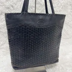 IBIZA イントレチャート 編み込み レザートートバッグ ブラック 黒