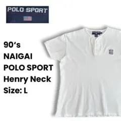 90s POLOSPORT ヘンリーネック 刺繍 星条旗 USA Tシャツ